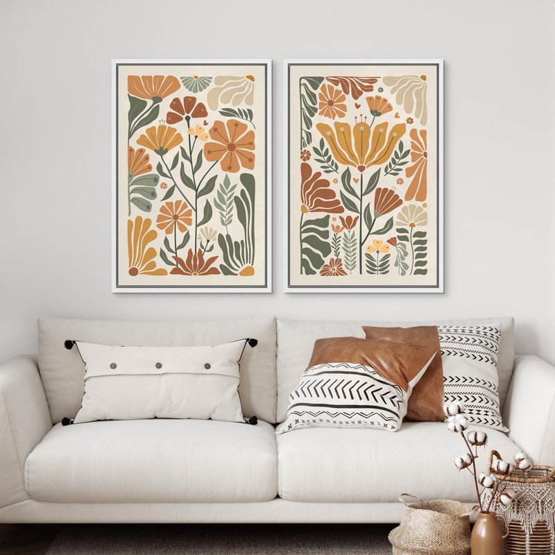 "Vintage Flower In Pastel", art moderne, décoration murale, nature nordique, 2 pièces, Blanc, H 36 po x l 24 po
