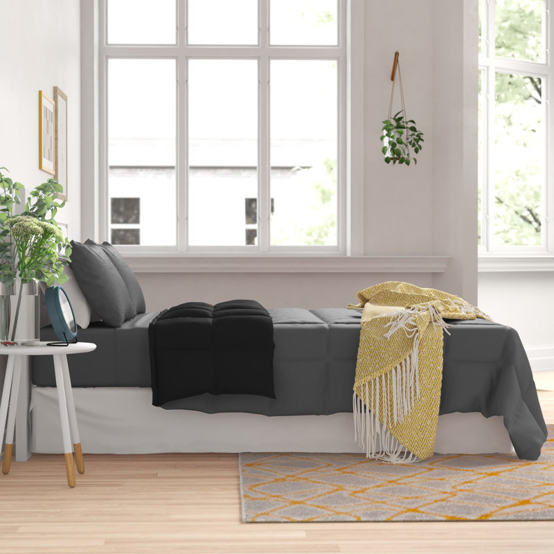 King Size Reversible Taupe and Black Microfiber Bed-in-a-Bag Set