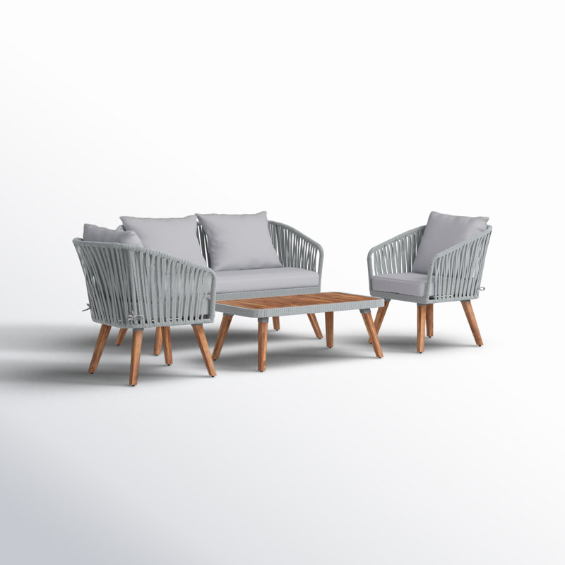 Ensemble de conversation de patio en bois massif avec coussins Larry , gris, gris