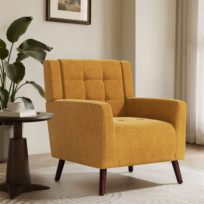Fauteuil d'appoint avec coussins confortables Seleana, Coton / lin jaune
