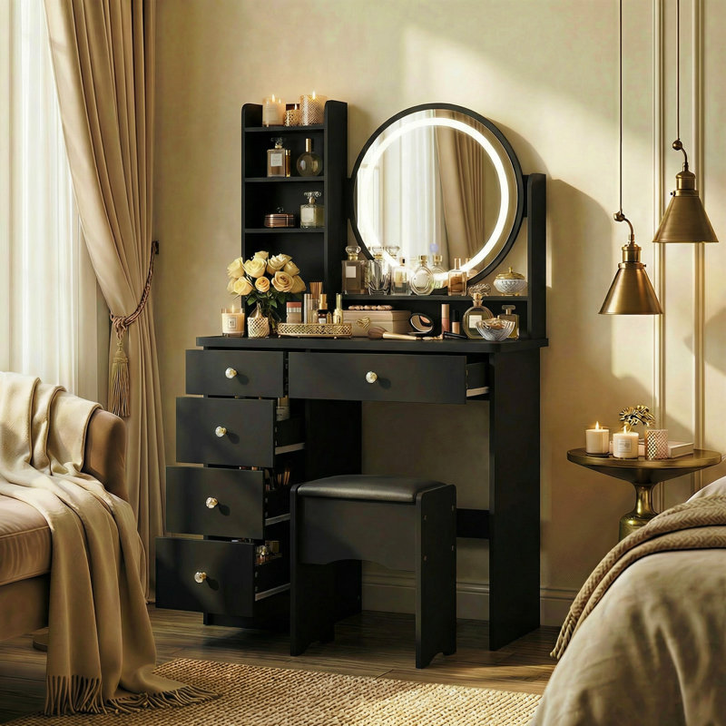 Ensemble coiffeuse et miroir Hermanson, Noir