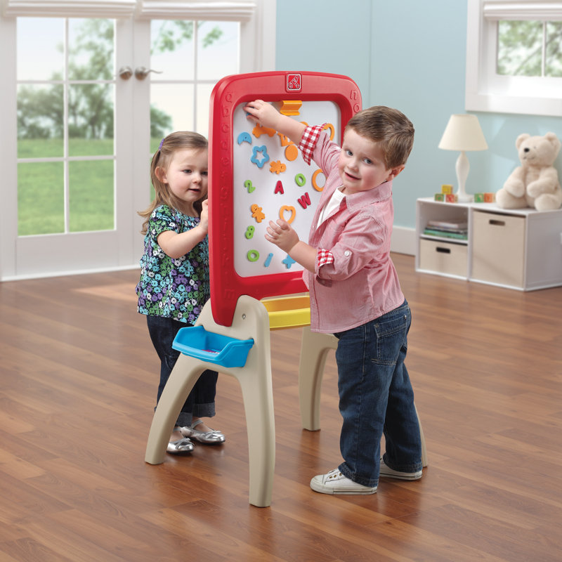 Red and Beige Freestanding Toddler Magnetic Chalkboard Easel