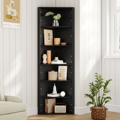 6 Tier Corner Shelf With Adjustable Shelf, 68" Tall Corner Bookshelf Bookcase, Freestanding Corner Display Storage Shelf For Living Room, Office, Kitchen, Bath Room,small Space, Black