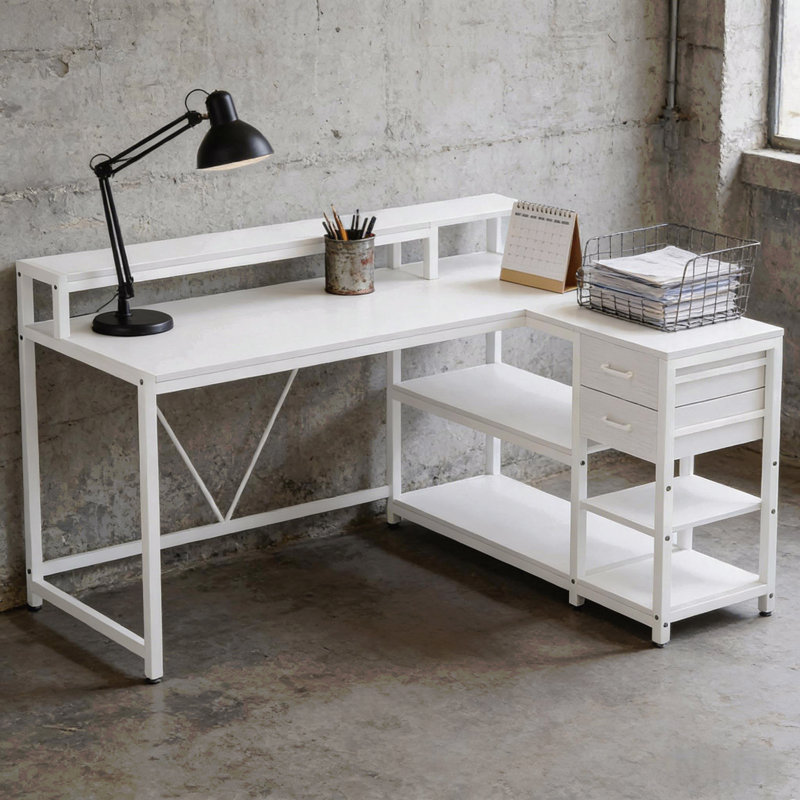 Office Desk,L-Shaped Office Desk,Reversible Computer Desk, Blanc