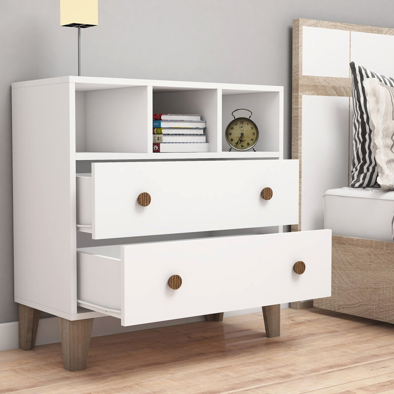 Commode 2 tiroirs Burrier, Blanc