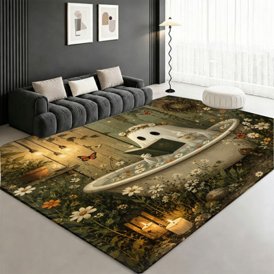 Tapis fantaisiste de lecture de livre fantôme, scène de forêt enchanteresse, joli thème d'Halloween, décor artistique naturel, tapis antidérapant pour salon, chambre à coucher, entrée, dortoir