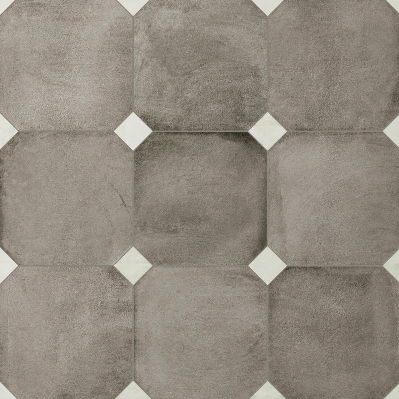 Laverton Octagon W/Taco 7-7/8 In. X 7-7/8 In. Porcelain Floor And Wall Tile, Gray/White
