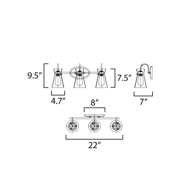 Éclairage pour meuble-lavabo à 3 lumières à intensité variable Lundeen, Laiton vieilli naturel