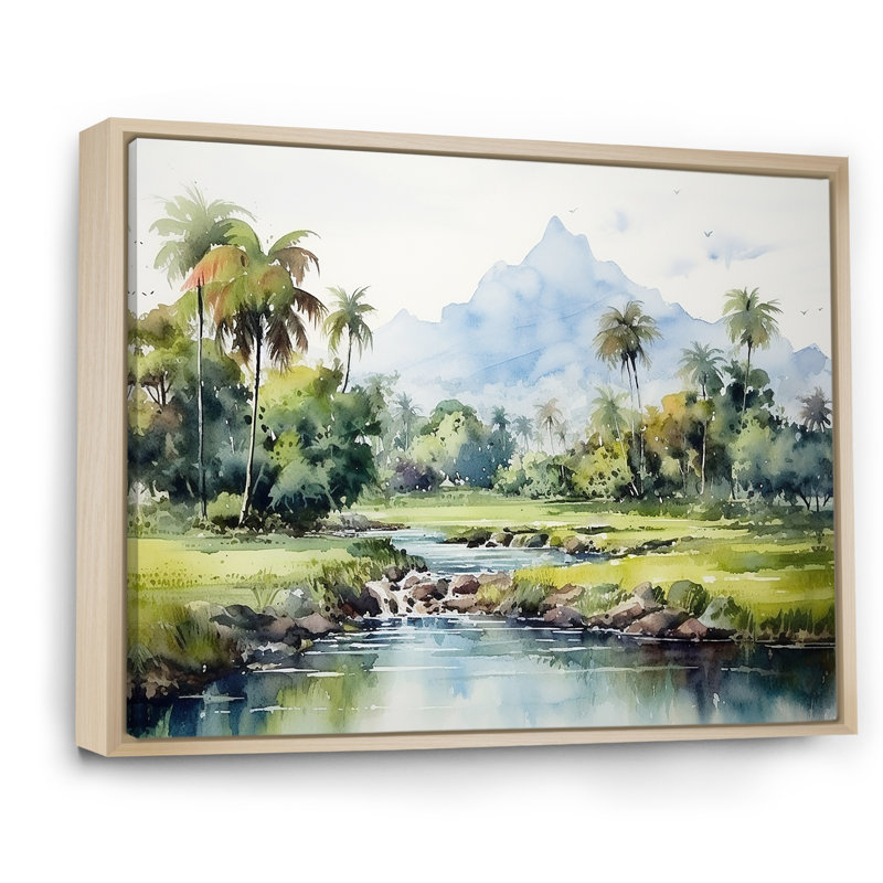 Paysage indonésien - Art mural Indonésie, Cadre flottant brun, H 30 po x l 40 po x P 1,5 po