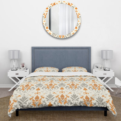 Ensemble de housse de couette orange à motif damassé orange