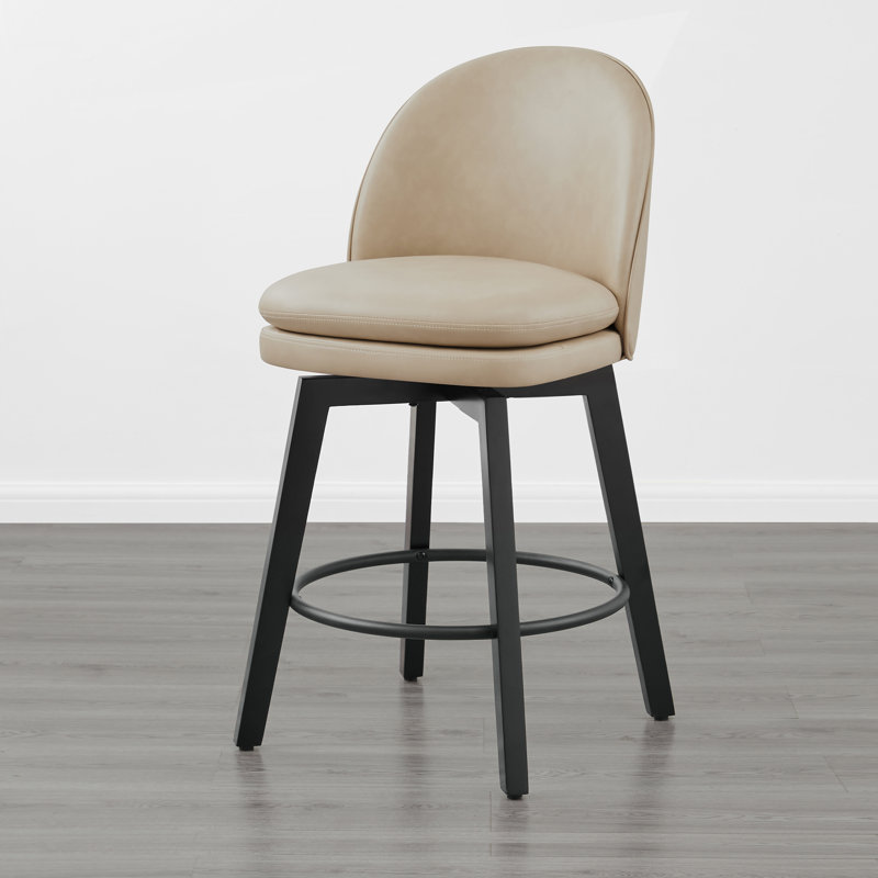 Beige Faux Leather Swivel Counter Height Bar Stool