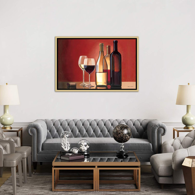 " Wine Trio " by Marco Fabiano, 40" H x 60" W x 1.5" D, Gold Framed Canvas