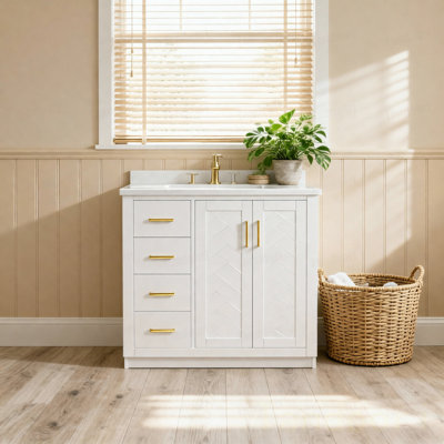 Ensemble de meuble-lavabo autoportant avec 3 tiroirs et portes à fermeture douce