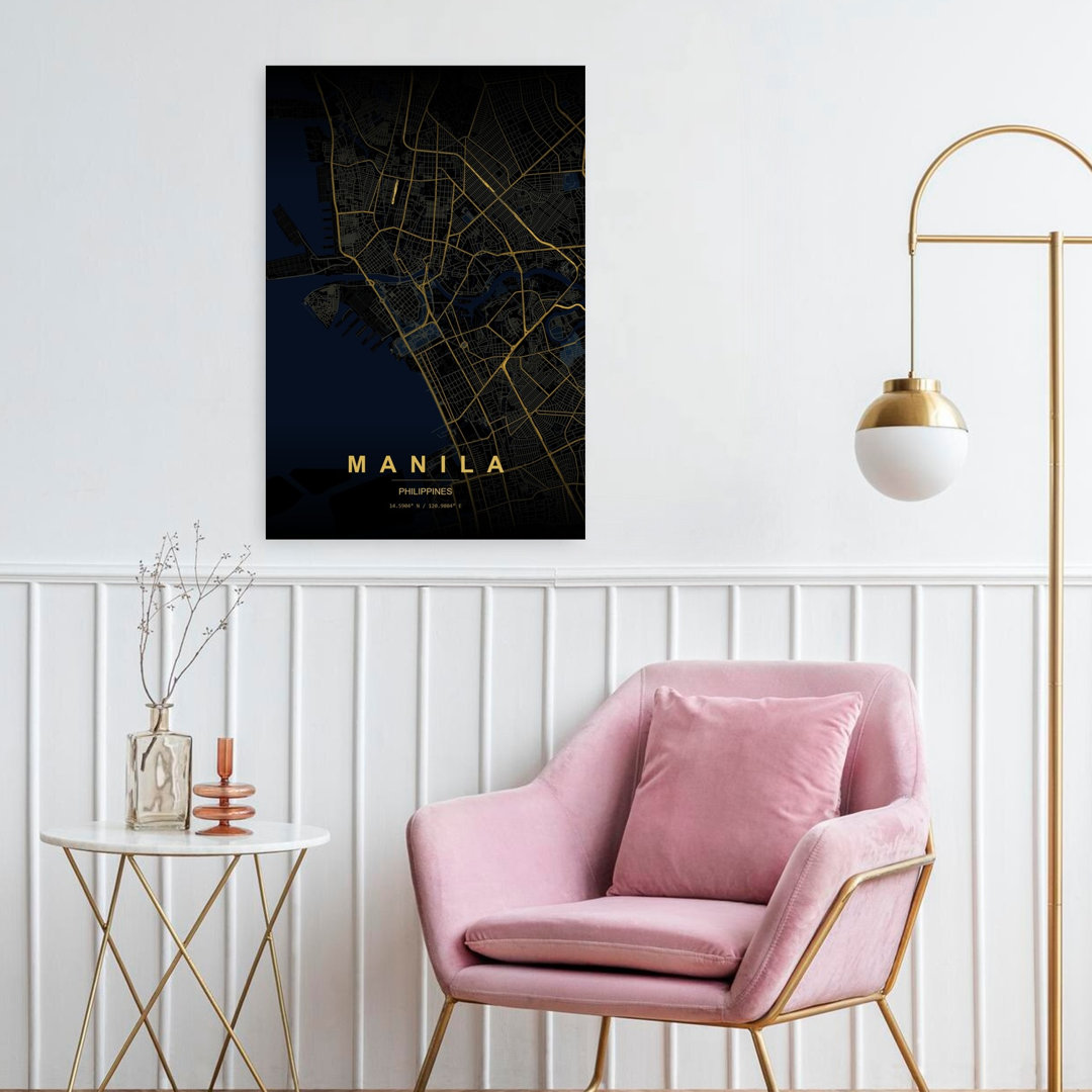 Manila Golden City Map Geometric Minimalist Modern City Wall Art Print