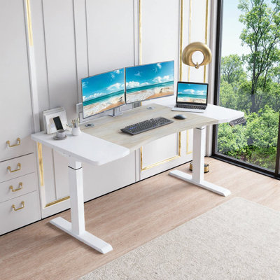 Bureau debout électrique ajustable à hauteur de moteur de 63 po x 30 po avec 4 préréglages de mémoire et gestion des câbles UnaFlora