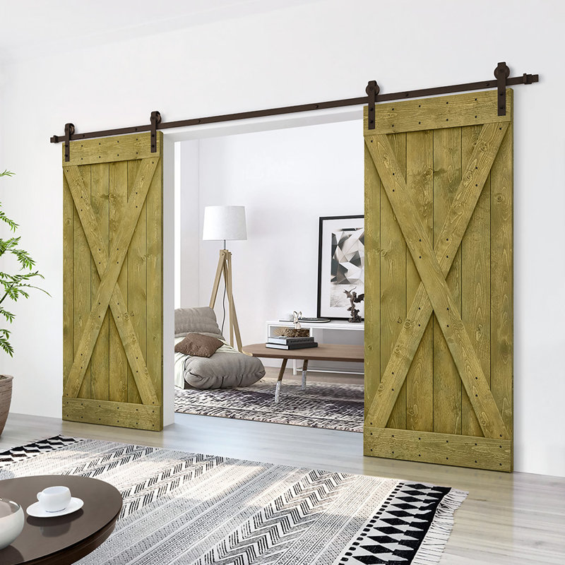 Porte de grange en bois massif lambrissé et métal, Vert jungle, 56 po x 84 po