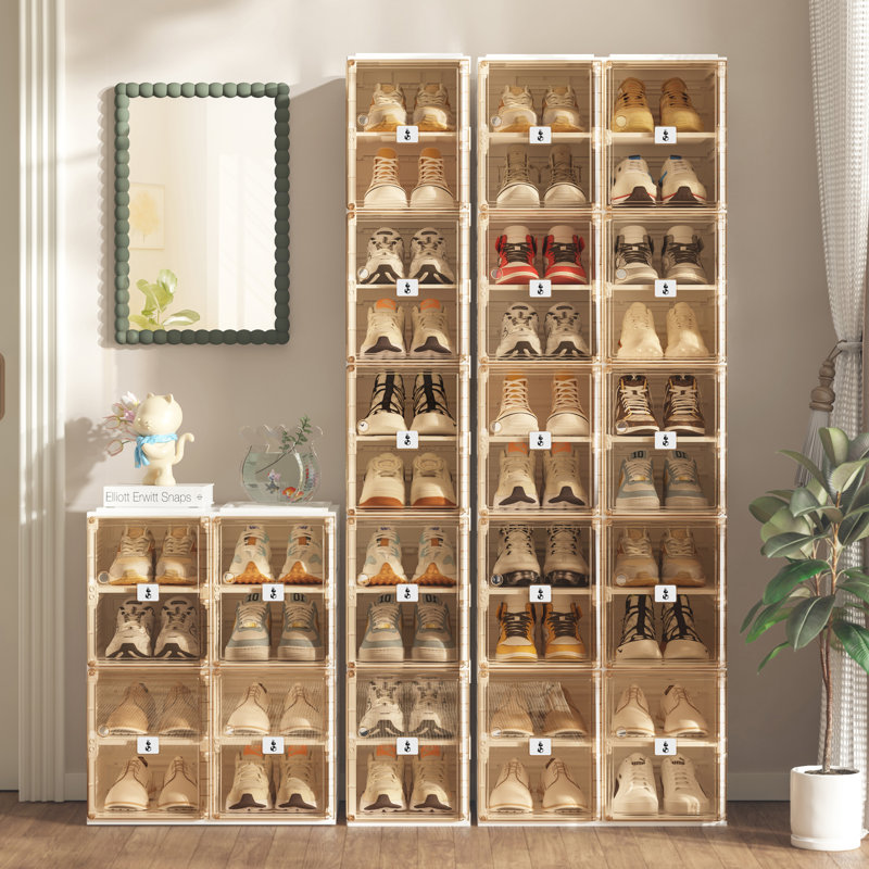 Shoe Storage  Box with Clear Doors, Tall Foldable Shoe Cabinet Organizer for Closet and Entryway, Folding Sneaker Storage Cabinet – 10 Layers 20 Grids