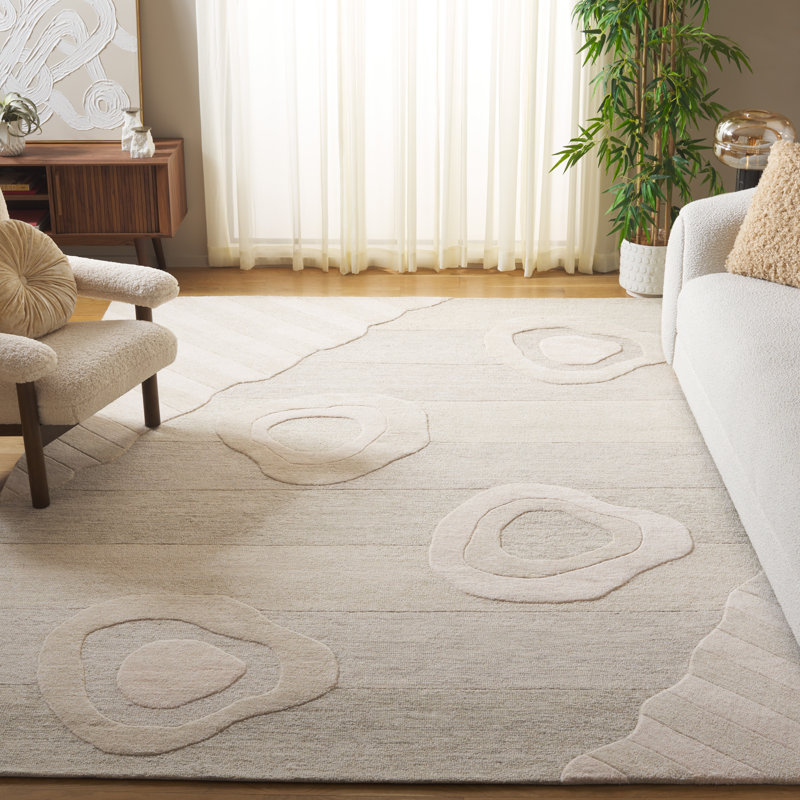 Wyaconda Tufted Wool Cotton With Latex Abstract Rug in Beige/Grey, Rectangle 8' x 10'