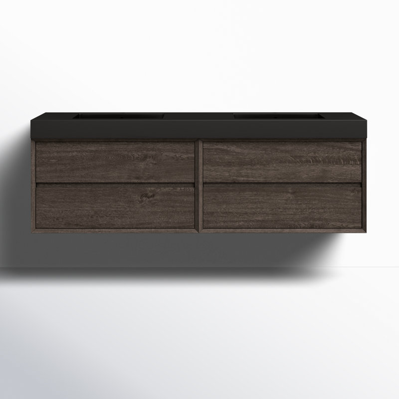 Golitz 71'' Double Bathroom Vanity with Stainless Steel Top, Grey Oak