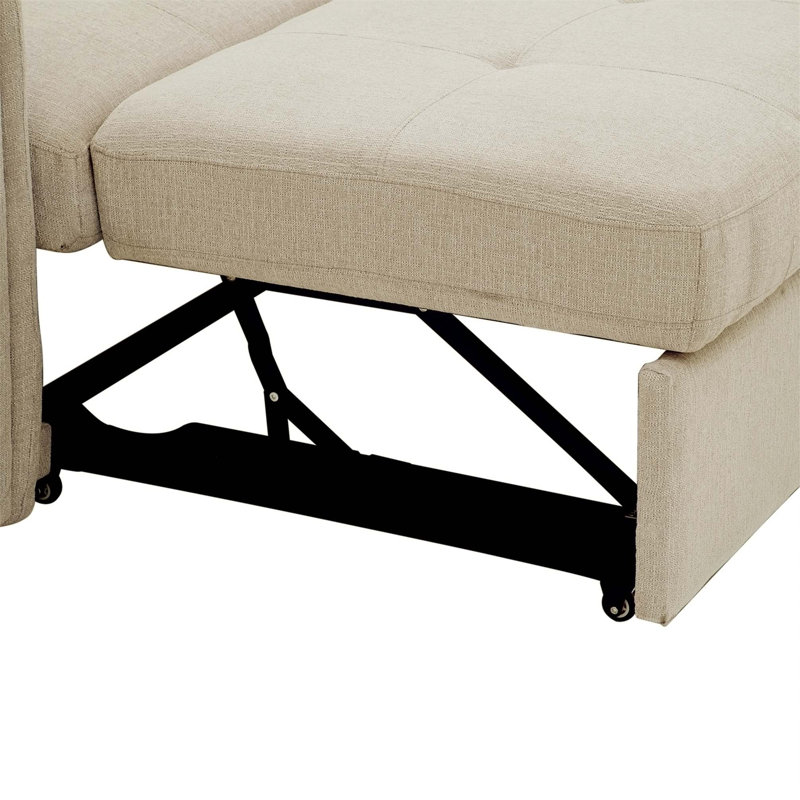 96" Pull-Out Sofa Bed L-Shape Sectional Sofa with Adjustable Headrest, Wireless Charging
