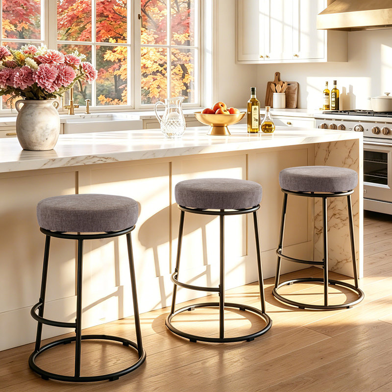Tabouret de bar pivotant sans dossier, tabouret rond rembourré en chenille avec structure en métal, Brun