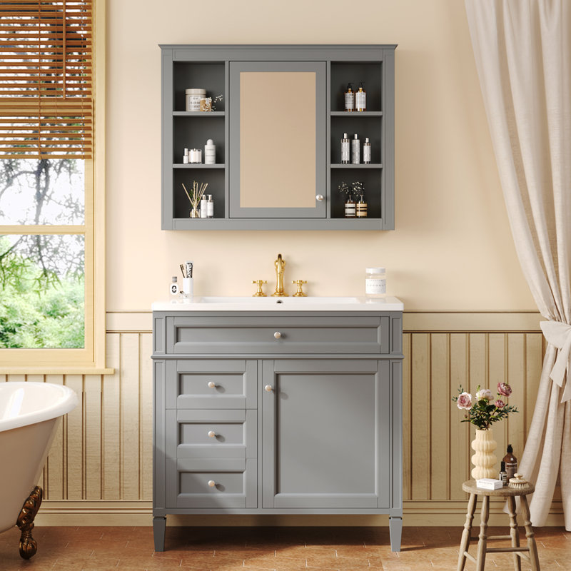 Meuble-lavabo 36 po avec armoire à pharmacie, Gris