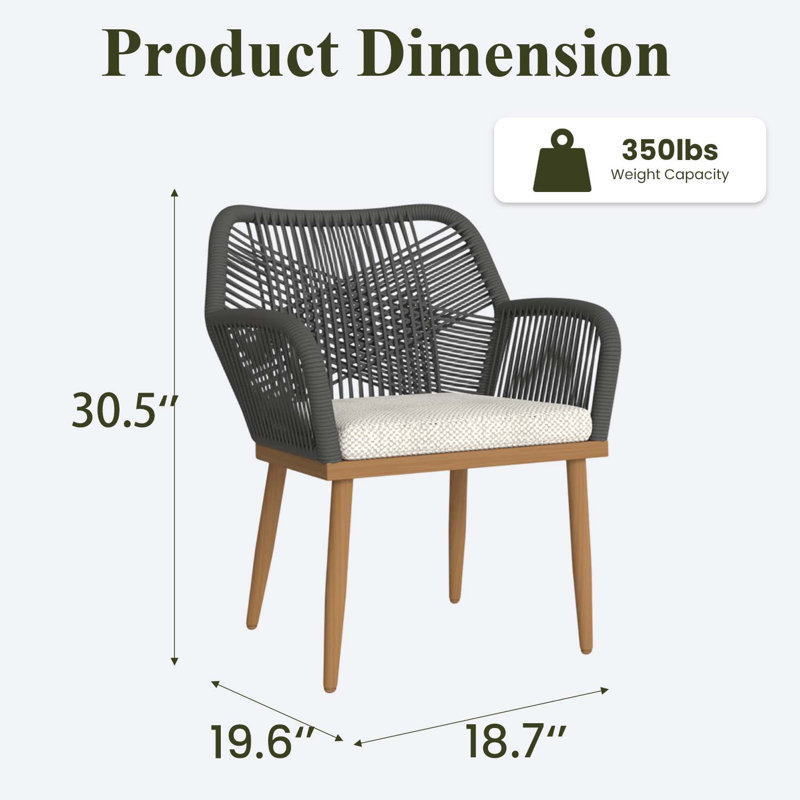 Patio Dining Armchair with Cushion, Beige, 6, Brown Wood
