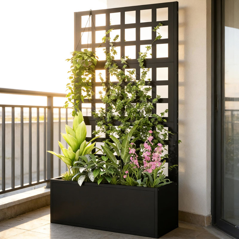Pot à fleurs surélevé en acier galvanisé, 24 po de largeur, 9,1 po de profondeur, 44,5 po de hauteur, noir, boîte de jardinage verticale faite de drainage pour la santé des plantes