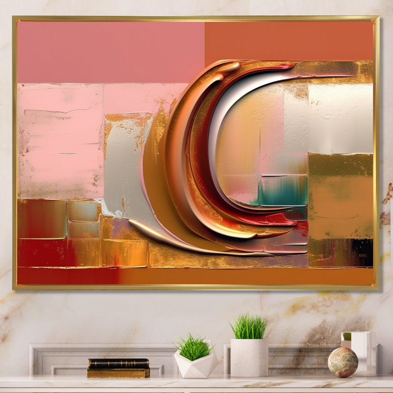 Vague dorée bonheur paysage I - Paysage abstrait, art mural, salon, 24" H x 32" W, Cadre flottant doré