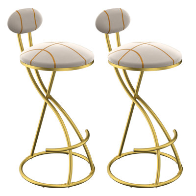 Modern Round Bar Stools With Gold Frame, Ergonomic Design, And Easy - To Clean Velvet For Kitchen Islands Upholstered Of 2 S Shaped Comfortable Seat, Base Indoor Use