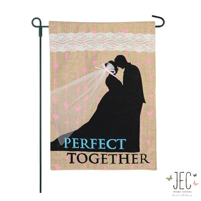 Double Sided 18 in. H x 12.5 in. W Burlap and Polyester Wedding Garden flag