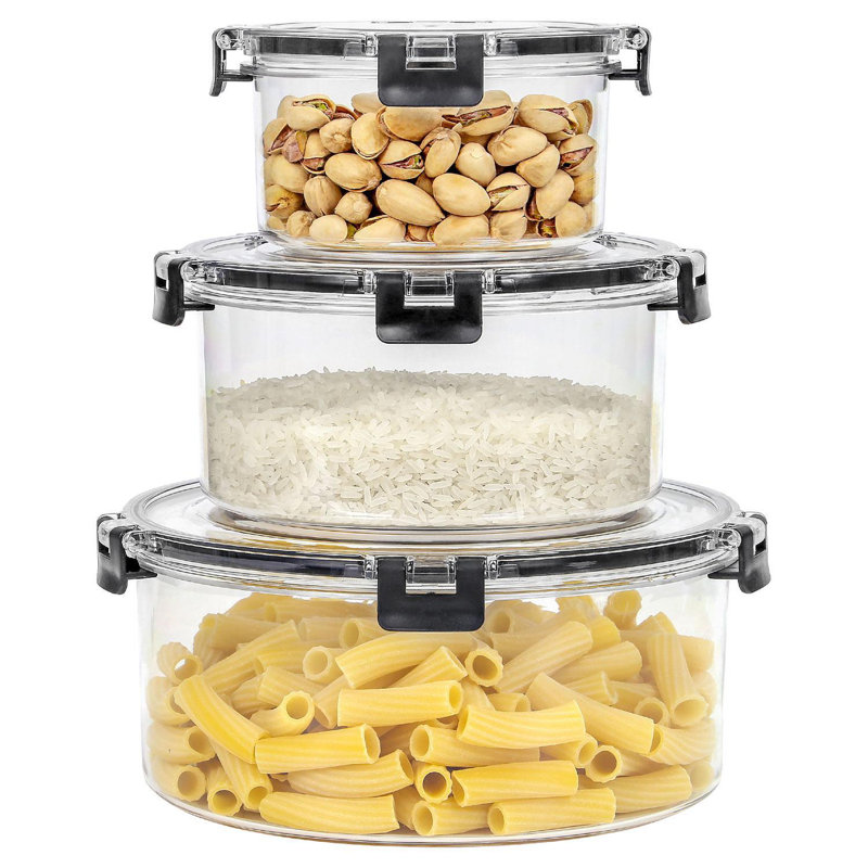 3-Piece Round Food Storage Container Set With Airtight Leakproof Lids – Plastic – Reusable & Stackable – Microwave & Freezer Safe – 550Ml, 1250Ml, 2350Ml Meal Prep & Lunch Box Containers