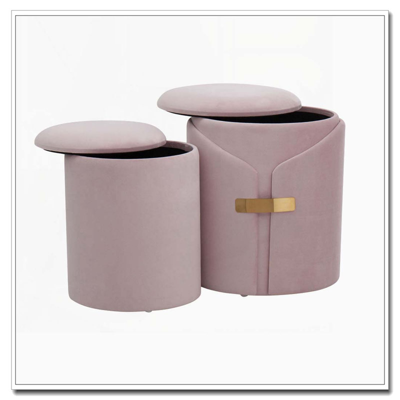Ensemble de repose-pieds gigogne contemporain en velours avec accent doré, Rose