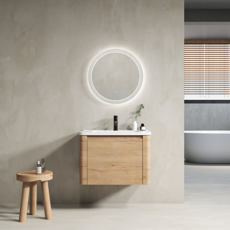 Meuble-lavabo mural 28 po avec lavabo en céramique blanche et porte à fermeture en douceur, emballage KD, contreplaqué, 28"