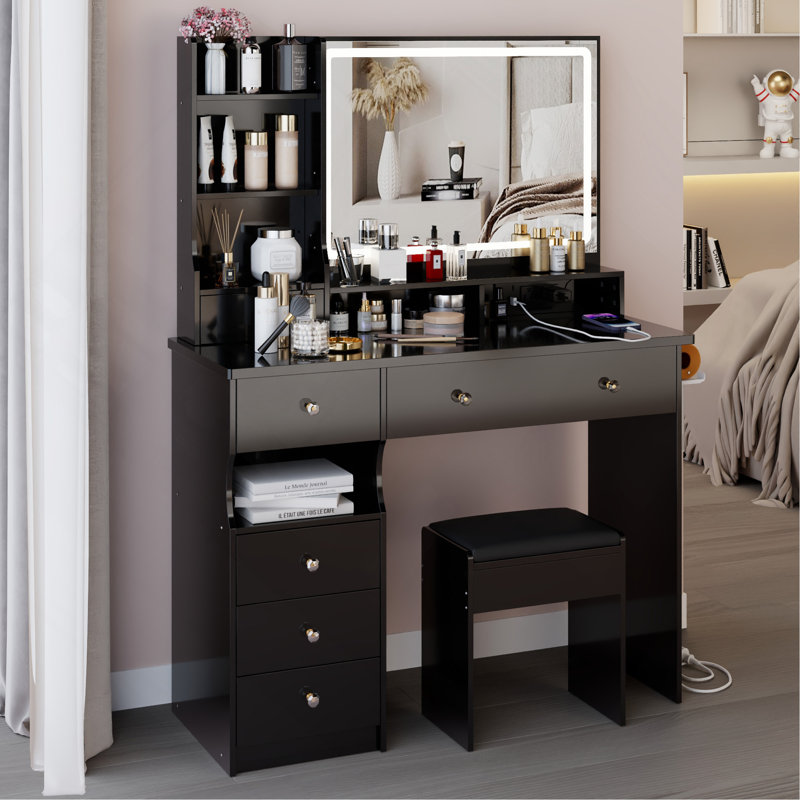 Ensemble de coiffeuse polyvalent avec des caractéristiques avancées pour une expérience de dressage améliorée, Noir