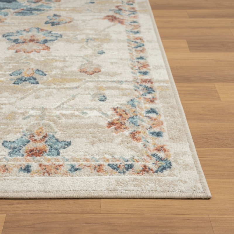 Tapis bleu / ivoire Evelyn Performance, Rectangle 5 pi 3 po x 7 pi 6 po