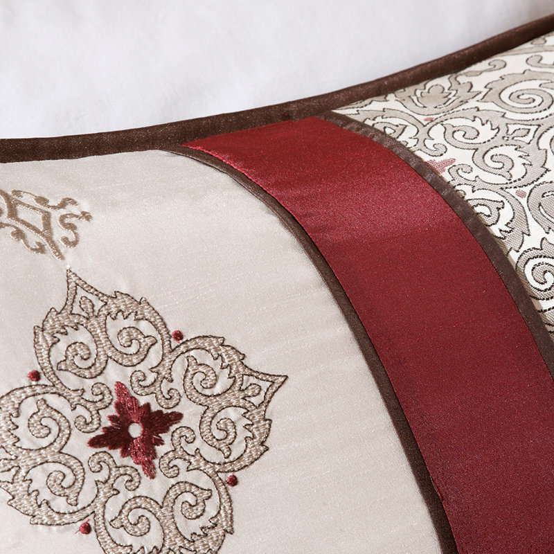 Navy and Taupe Jacquard Queen Comforter Set with Decorative Pillows