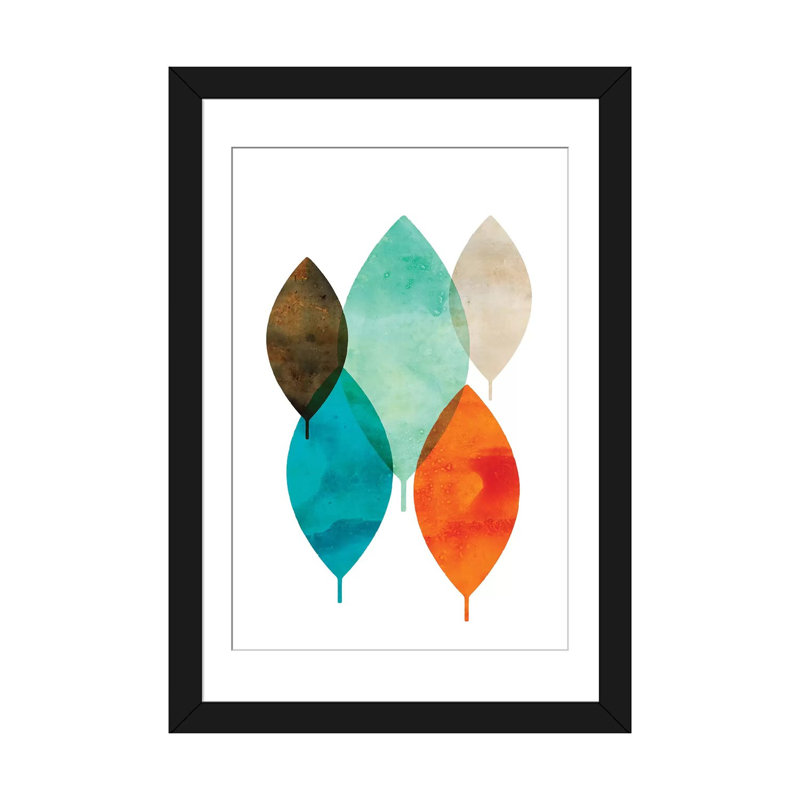 « mod leaves i », impression sur toile, Papier d'art encadré noir, Blanc, H 32 po x l 24 po x P 1 po