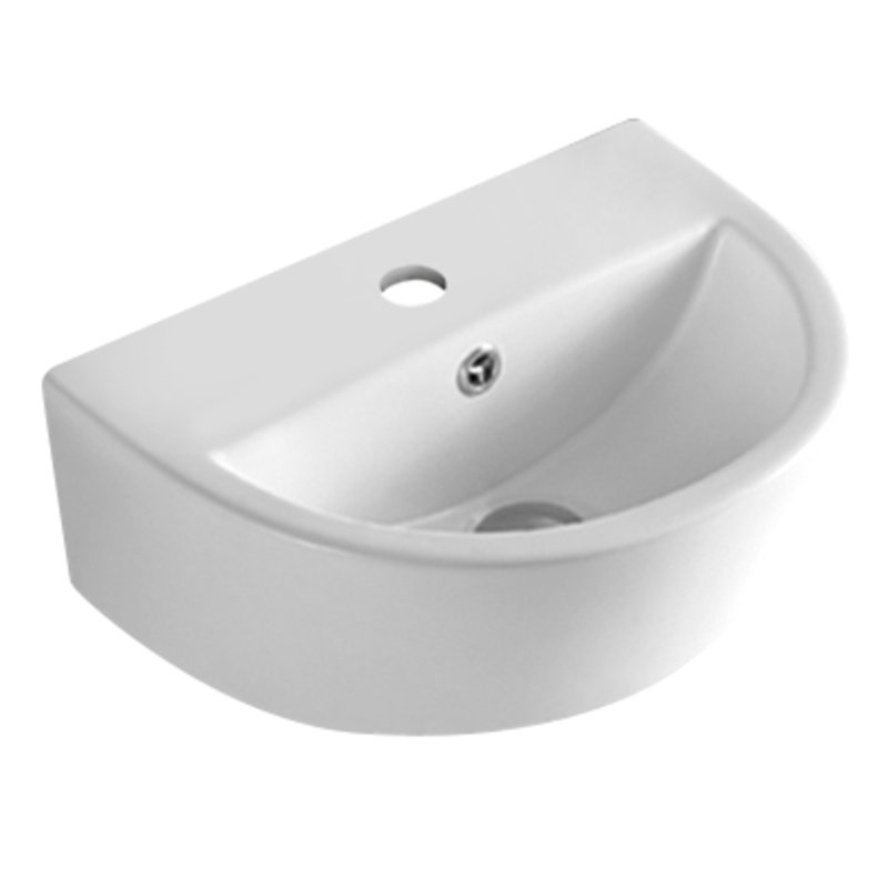 Lavabo de salle de bain mural en U blanc en céramique avec robinet et trop-plein