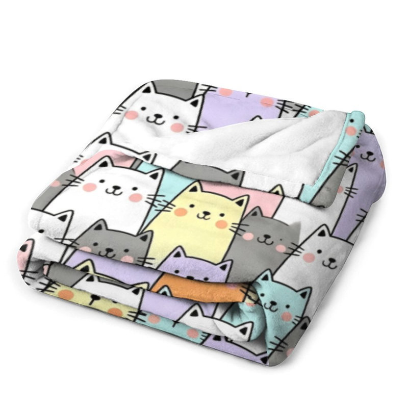 Couverture en flanelle de luxe avec un adorable chat coloré, douce et chaude, idéale pour le salon, le canapé, le lit et la décoration intérieure.