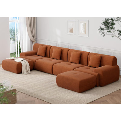 U-Shaped Modular Sectional Sofa, Cloud Couch in Corduroy Fabric, Large Living Room Couch