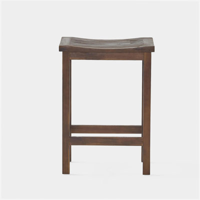 Outdoor Acacia Wood Counter Height Barstool, Set of 2, Mahogany Brown Finish