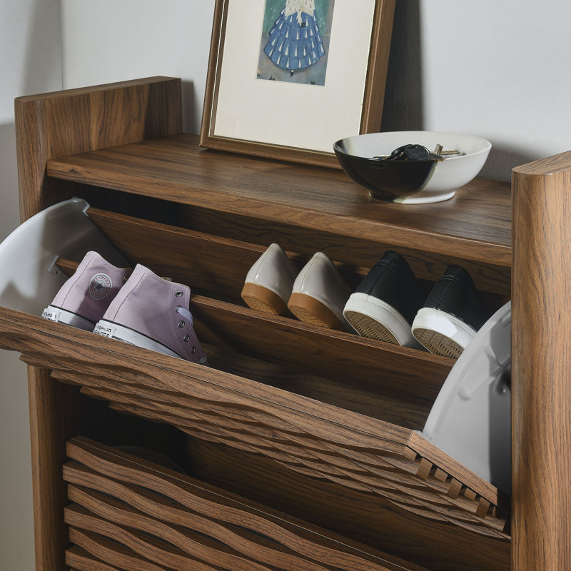 Emric Wave Shoe Cabinet In Walnut