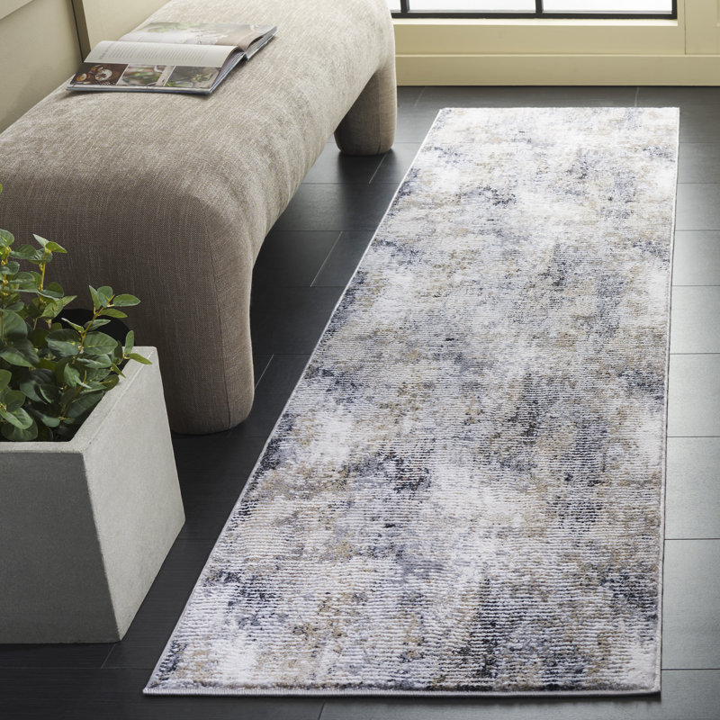 Slate Performance Abstract Rug, Runner 2' x 8'