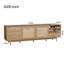 Meuble télé pour téléviseur 65, 75, 85 pouces Boho, meuble télé avec rangement ouvert et tiroirs, meuble télé moderne en bois avec rotin véritable