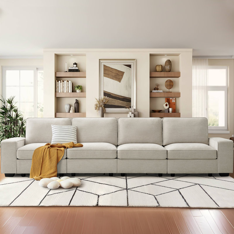 Upholstered  Modular Sofa, 4, 33" H x 128" W x 32" D, Beige