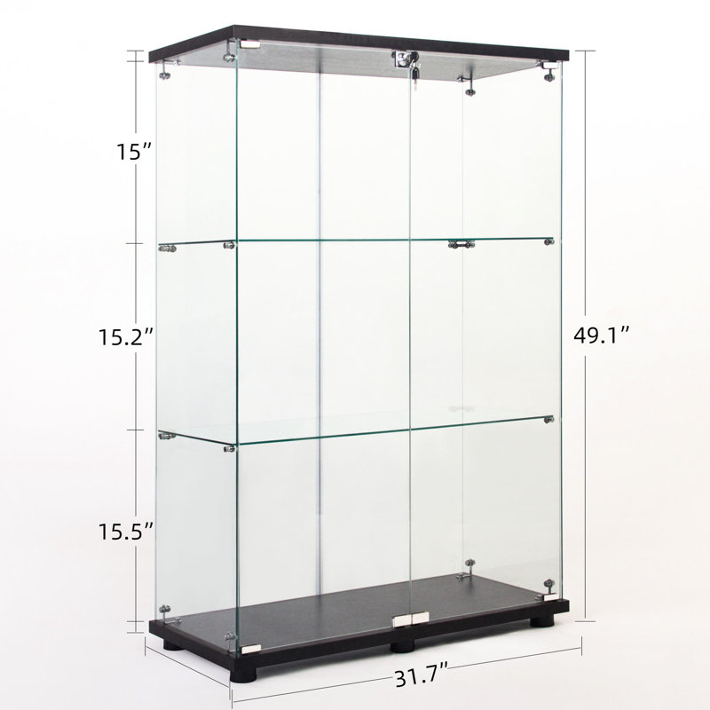 Vitrine à deux portes en verre noir avec 3 étagères - Tablettes d'exposition pratiques pour vitrine moderne