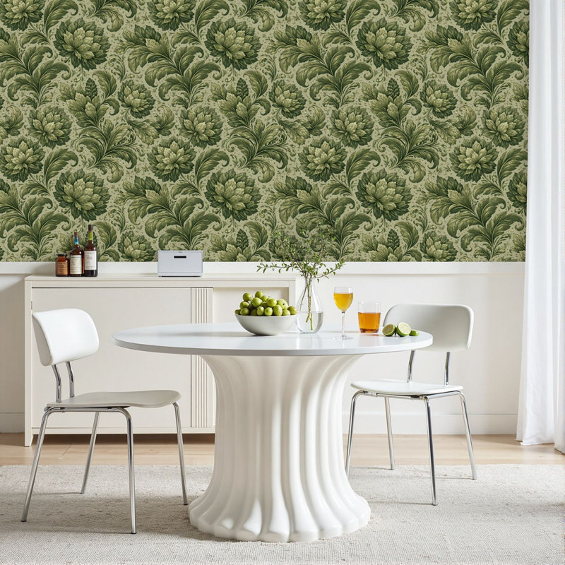 Rouleau de papier peint pelez et collez amovible vert olive l 23,6 po x H 118 po