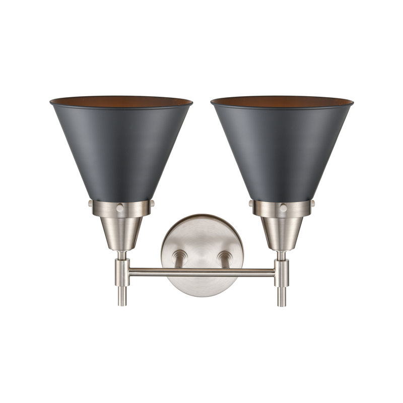 Éclairage pour meuble-lavabo à 2 lumières à intensité variable Gayle, Nickel satiné, Noir mat, Ampoule DEL rétro 4 watts