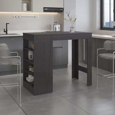 Table de bar verticale avec 4 tablettes de rangement - Design moderne peu encombrant, noir